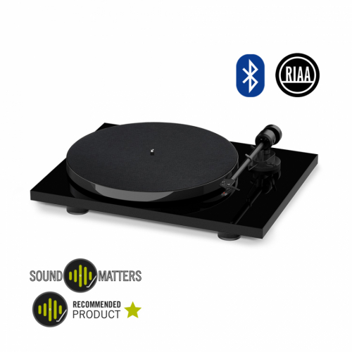 Pro-Ject E1 Bluetooth vinylspelare med Ortofon OM5e-pickup, pianosvart i gruppen Vinyl / Vinylspelare hos Ljudfokus.se (10203000318)