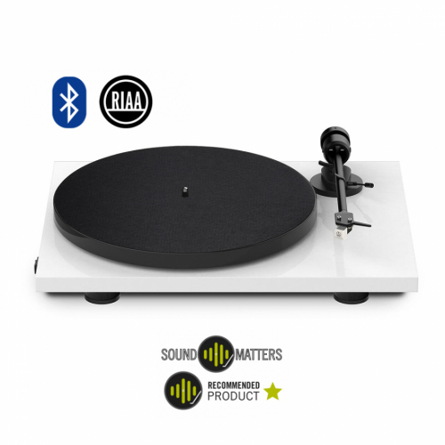Pro-Ject E1 Bluetooth vinylspelare med Audio Techica AT3600L-pickup, pianovit i gruppen Vinyl / Vinylspelare hos Ljudfokus.se (102060223)