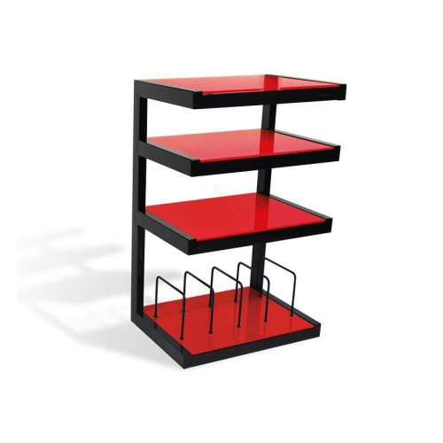 Norstone Esse Hifi Vinyl, mattsvart med röda hyllor & vinylfack i gruppen Möbler & Fästen / Hifi-rack & Mediabänkar hos Ljudfokus (143ESSEHIFIVBSR)
