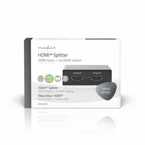 Nedis HDMI Splitter, 2-ports 4K@60Hz, 18 Gbps i gruppen Installation / Installation Tillbehr hos Ljudfokus.se (176VSPL3472AT)