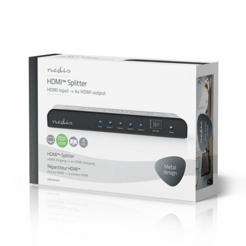 Nedis VSP-L3474AT HDMI Splitter, 4-ports 4K@60Hz, 18 Gbps i gruppen Installationsljud / Installationstillbehr hos Ljudfokus.se (176VSPL3474AT)