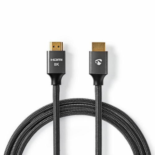 Nedis CVT-B35, HDMI-kabel med Ethernet & 8K metallgr i gruppen Kablar / HDMI-kablar hos Ljudfokus.se (CVTB35000GVAR)