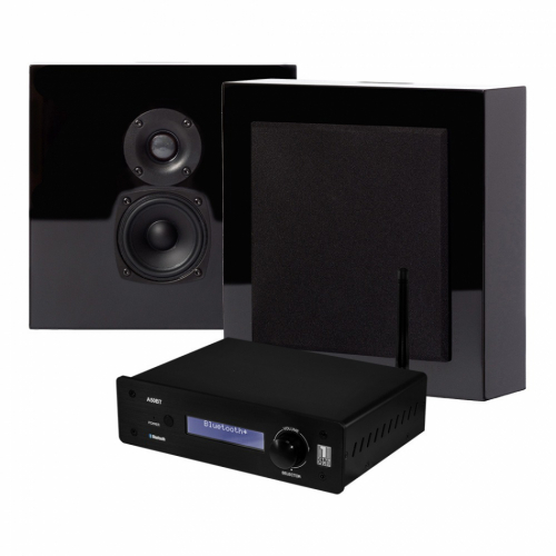 System One A50BT & DLS Flatbox Slim Mini Stereopaket, pianosvart i gruppen Paket / Hifi - Musikanlggning hos Ljudfokus.se (SETA50BTPKT13)
