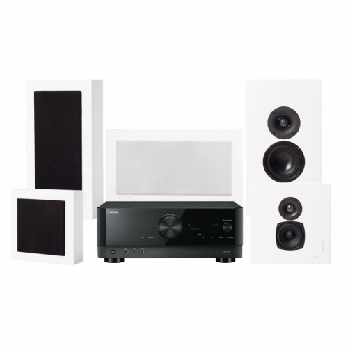 Yamaha RX-V4A & DLS Flatbox Midi Hemmabiopaket 5.0 Vitt i gruppen Paket / Hemmabio - Surroundsystem hos Ljudfokus.se (SETFBMIDIPKT6)