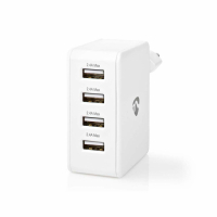 Nedis USB-A strmadapter 4 x 2.4A, vit
