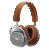 Master & Dynamic MW75 Over-Ear hörlurar med brusreducering, silver/brunt läder