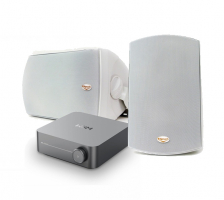WiiM Amp & Klipsch AW-650 Vita Utomhushgtalare Stereopaket