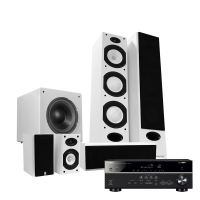 System One H388 med Dynavoice Sub12 & Yamaha HTR4071, högtalarpaket vitt