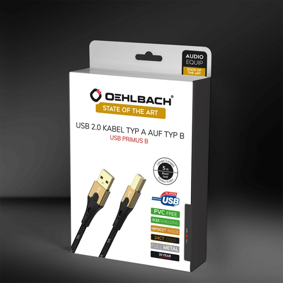 Oehlbach Primus USB-C Kabel – 10 Gbit/s, 40W Fast Charge, 1 M, Schwarz/gold – Mit HPOCC & 3-fach Schirmung