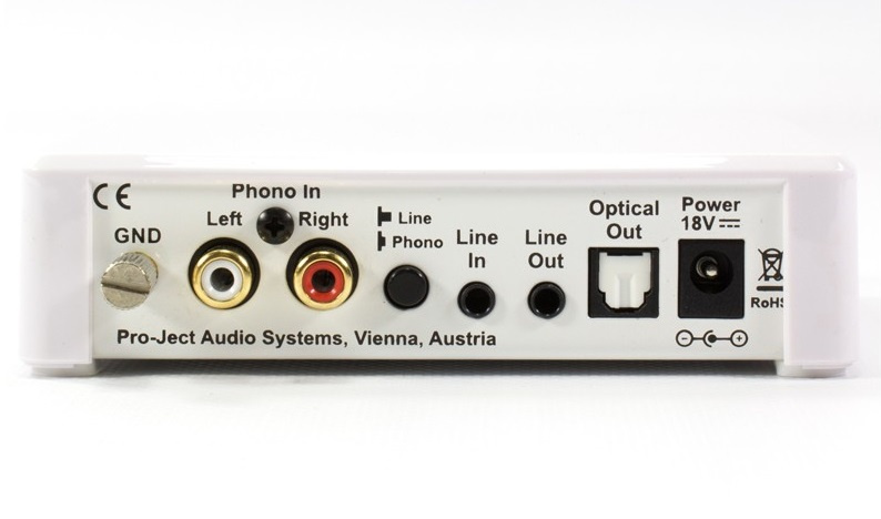 Pro-Ject Optical Box E Phono, RIAA-steg med optisk utgång för vinylspelare, vit