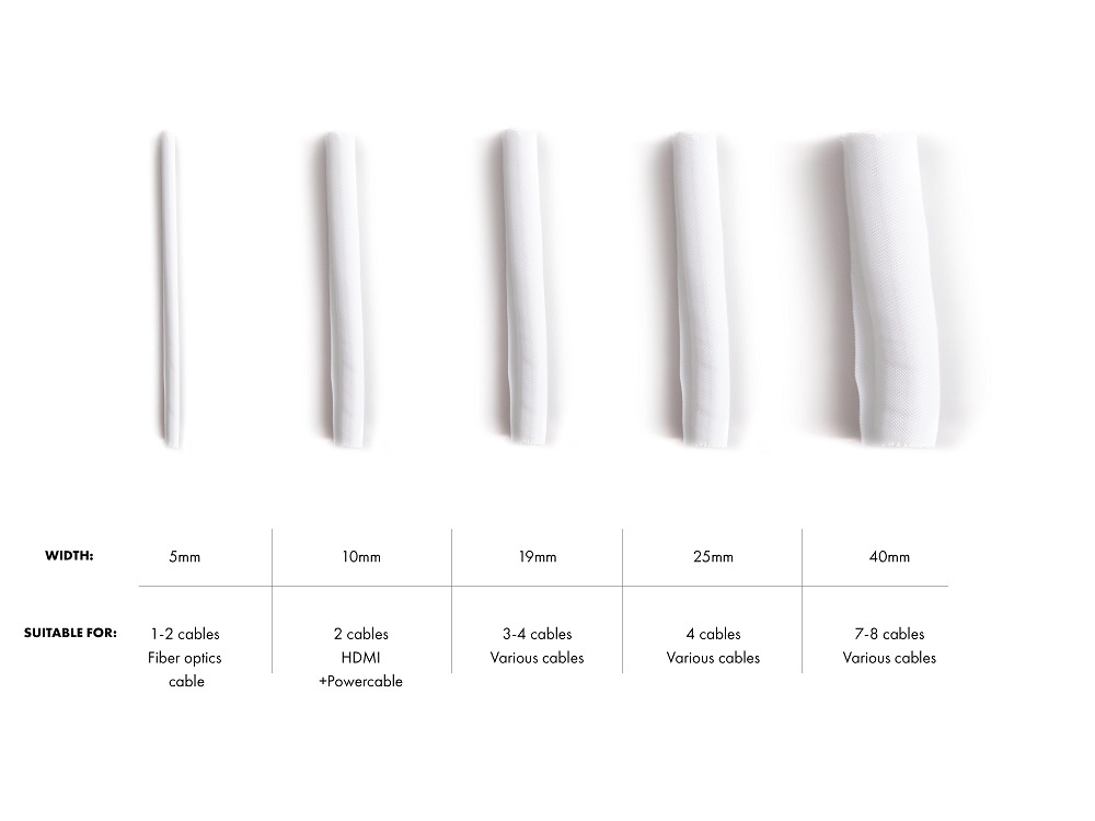 Multibrackets M Universal Cable Sock Self Wrapping, självslutande kabelstrumpa 5 mm vit