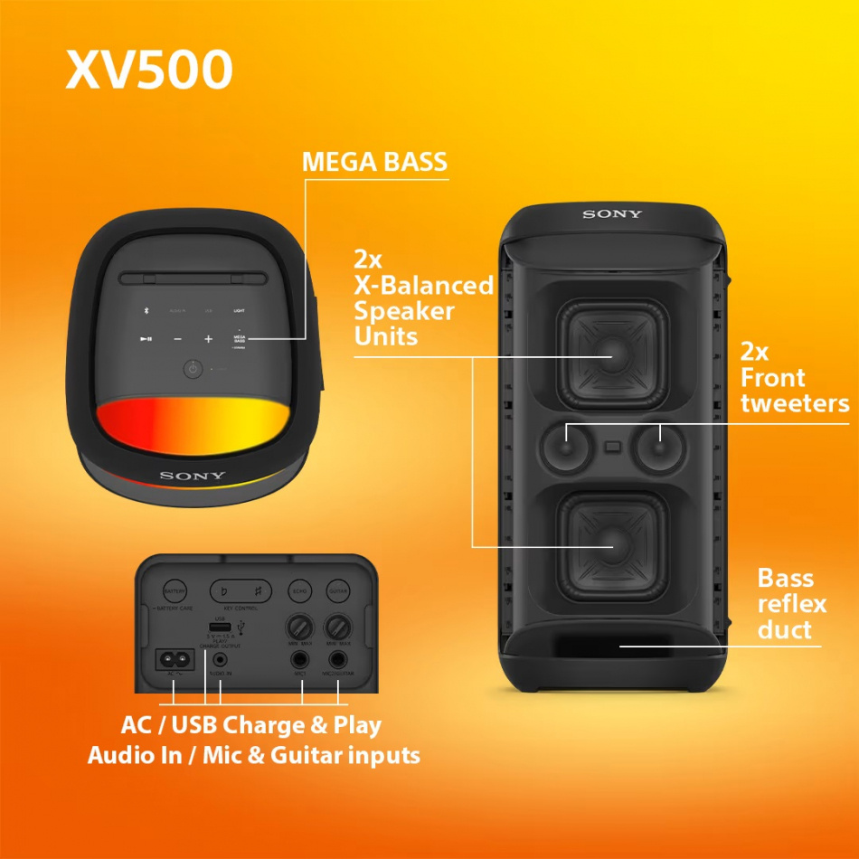 Sony SRS-XV500 trådlös partyhögtalare, svart