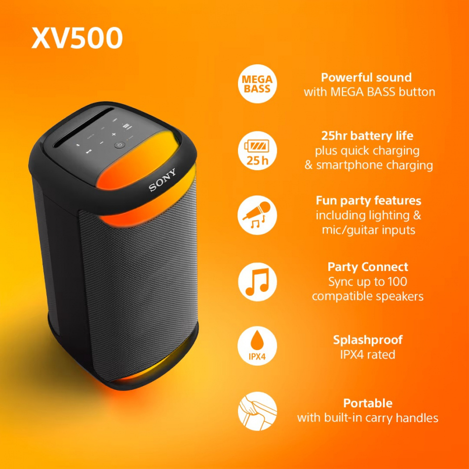 Sony SRS-XV500 trådlös partyhögtalare, svart