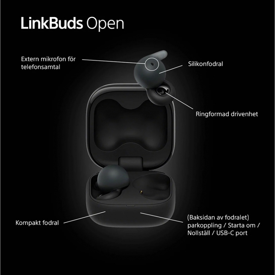 Sony LinkBuds Open True Wireless IPX4 in ear-hörlur med Bluetooth, svart