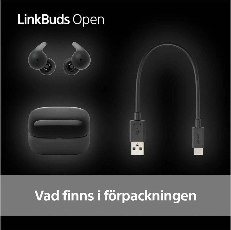 Sony LinkBuds Open True Wireless IPX4 in ear-hörlur med Bluetooth, svart
