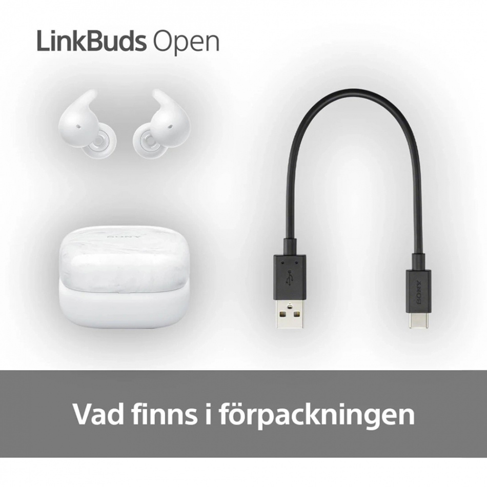 Sony LinkBuds Open True Wireless IPX4 in ear-hörlur med Bluetooth, vit