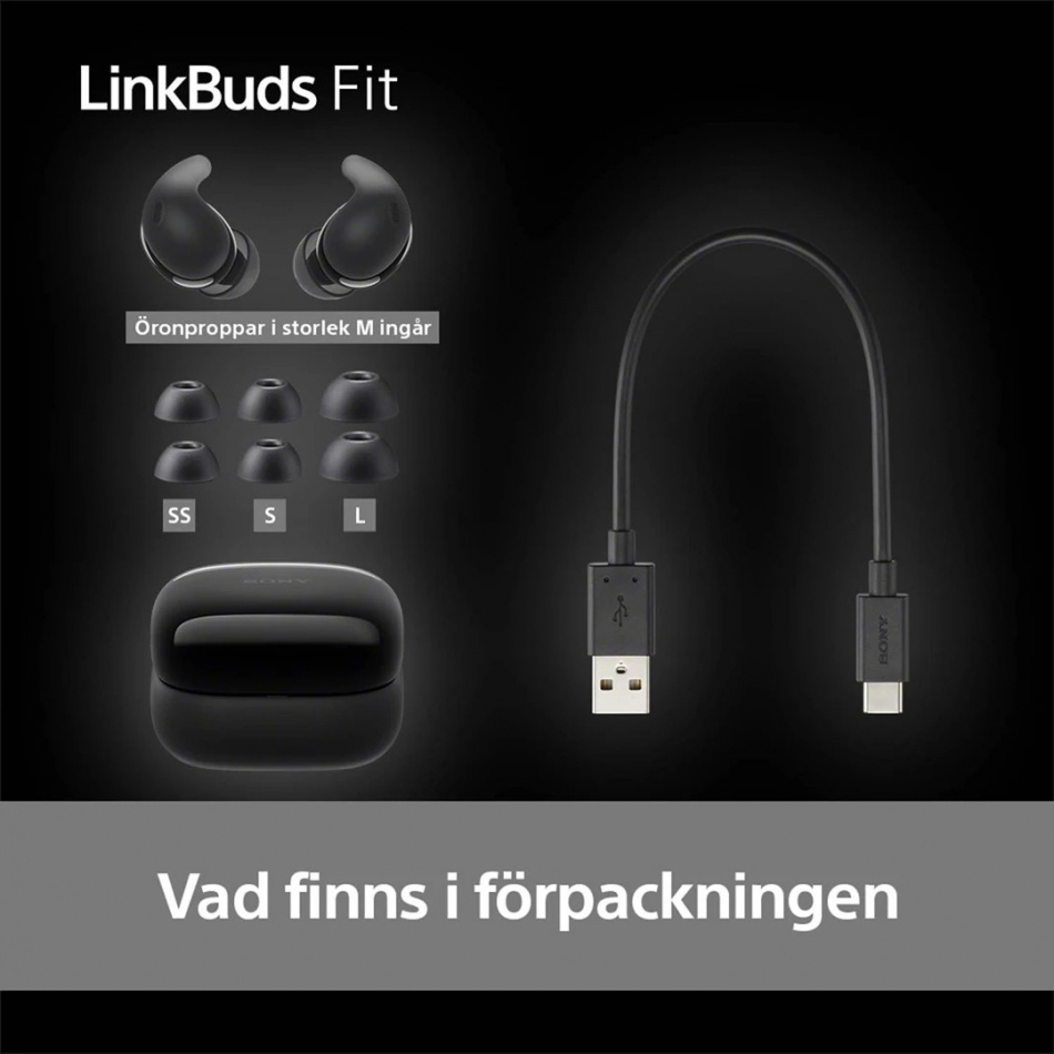 Sony LinkBuds Fit True Wireless IPX4 in ear-hörlur med Bluetooth, svart