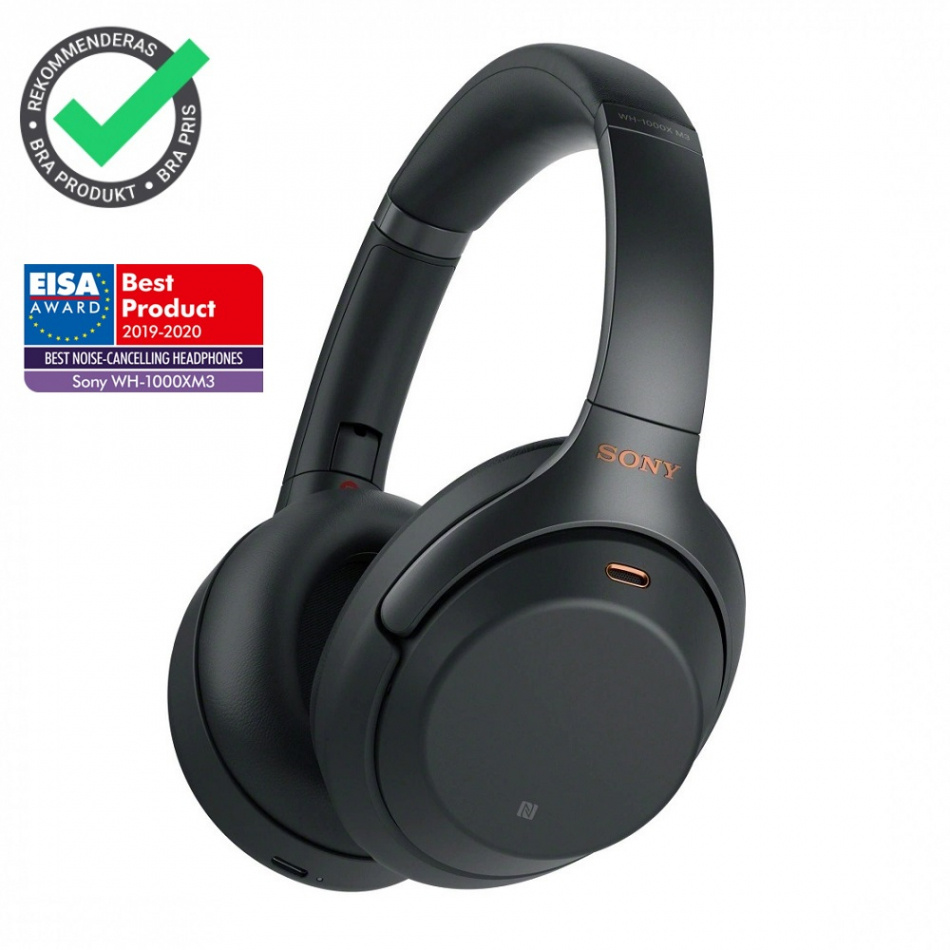 Sony WH-1000XM3 over-ear hörlurar med brusreducering, svart