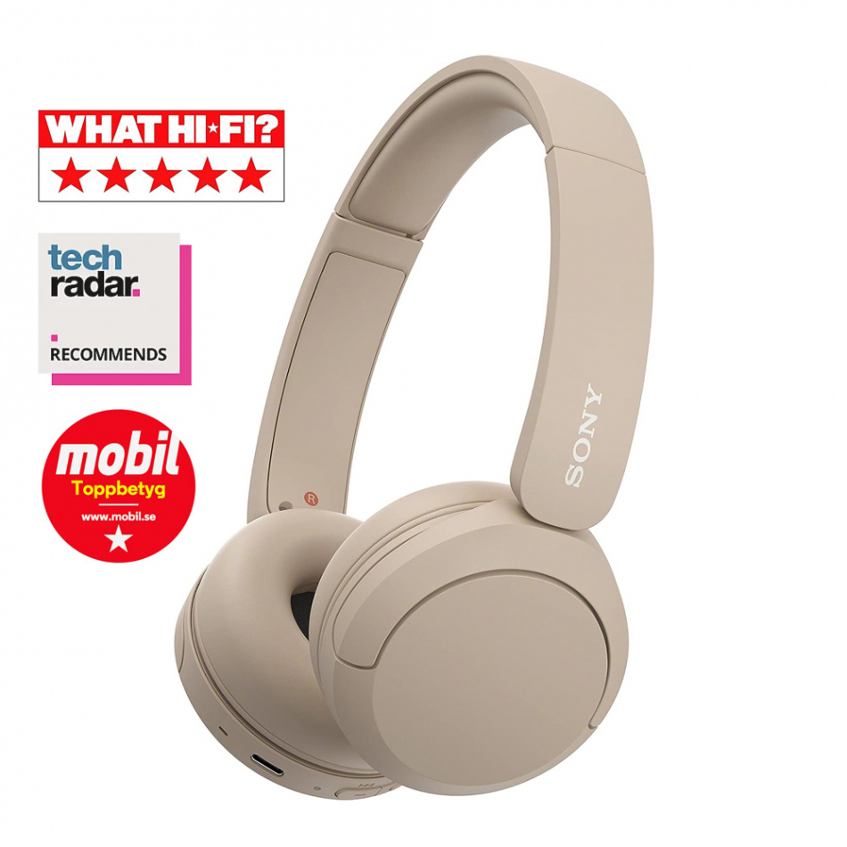 Sony WH-CH520 trådlösa on-ear hörlurar med Bluetooth, beige