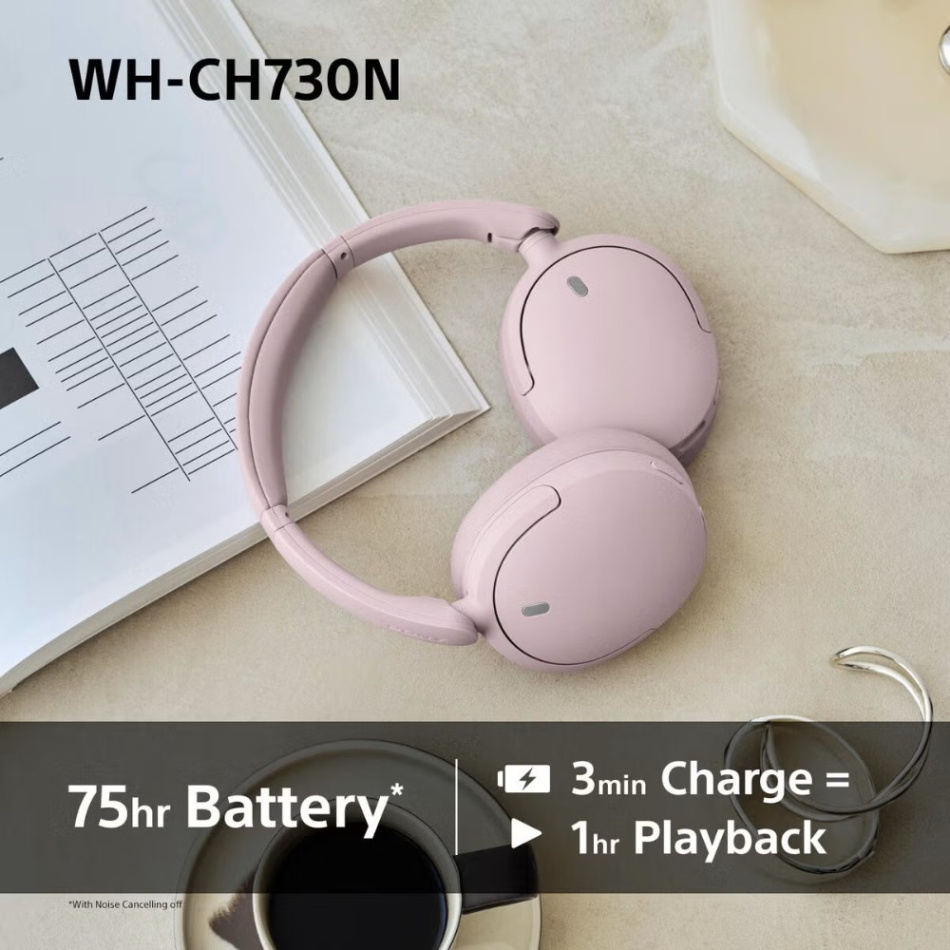 Sony WH-CH730N trådlösa over ear-hörlurar med brusreducering, svart