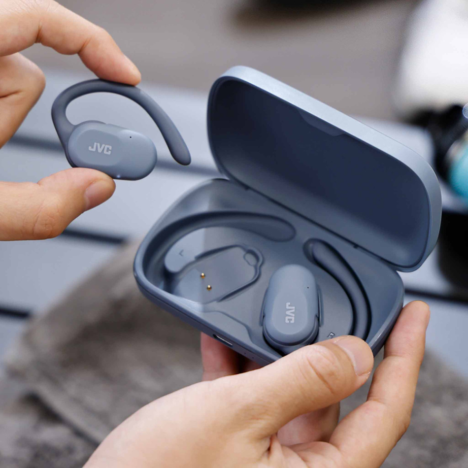 JVC HA-NP40T trådlösa IPX4-klassade hörlurar med Bluetooth, blå