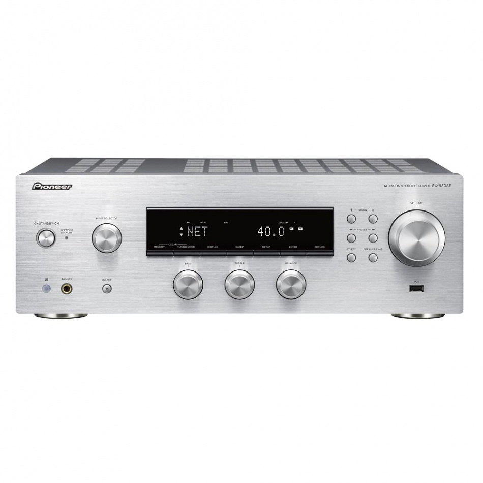 Pioneer SX-N30AE stereoförstärkare med nätverk, DAC & RIAA-steg, silver