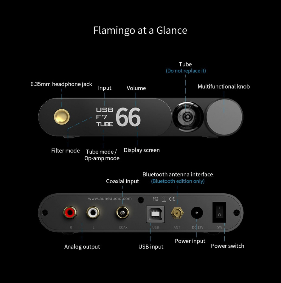 Aune Flamingo BT rörbestyckad DAC med hörlursförstärkare & Bluetooth
