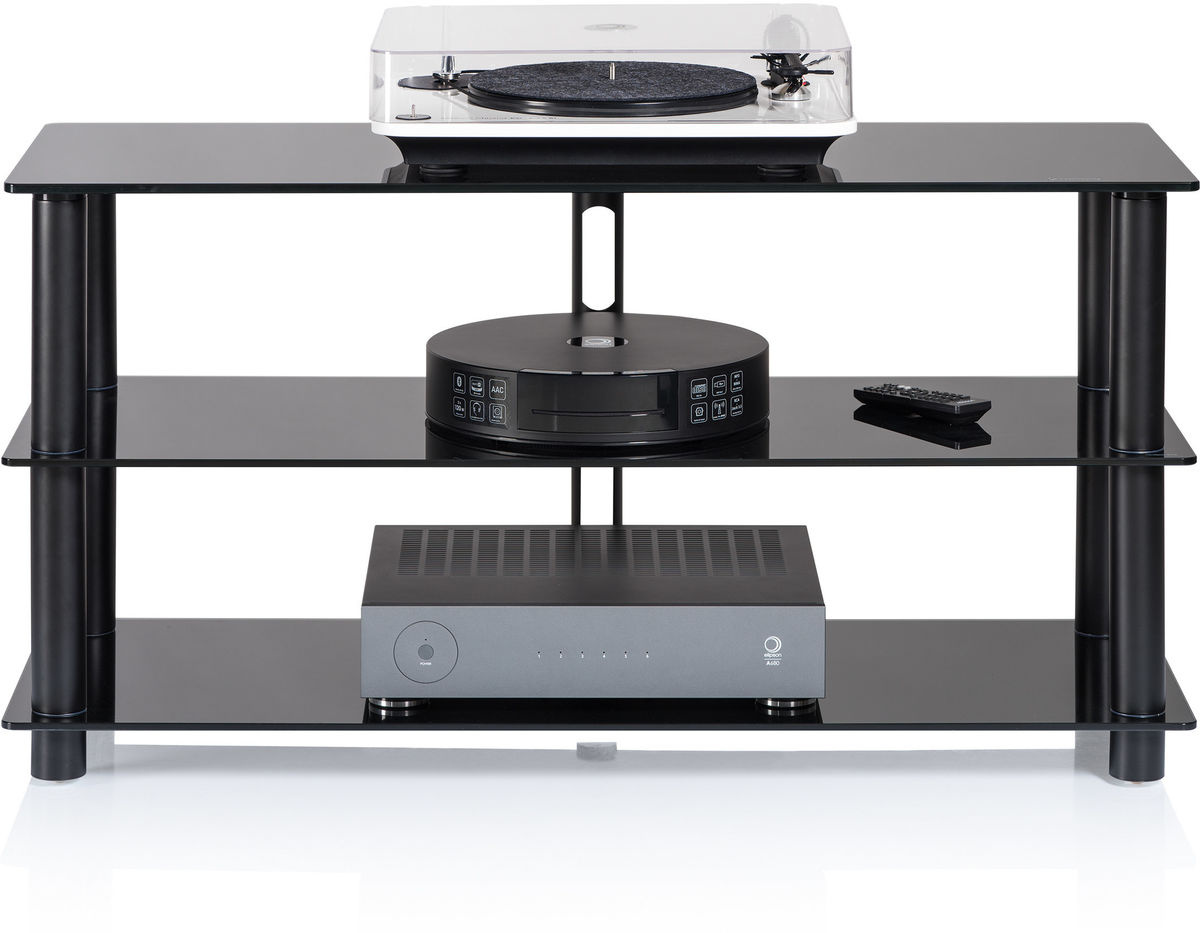 Norstone Epur 3, TV-mediabänk med svart stomme och svart glas