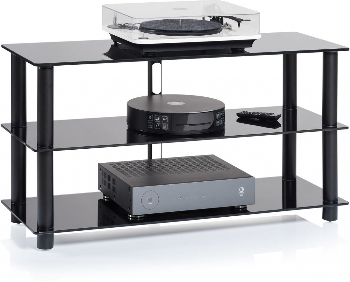 Norstone Epur 3, TV-mediabänk med svart stomme och svart glas