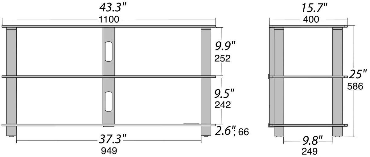 Norstone Epur 3, TV-mediabänk med svart stomme och svart glas