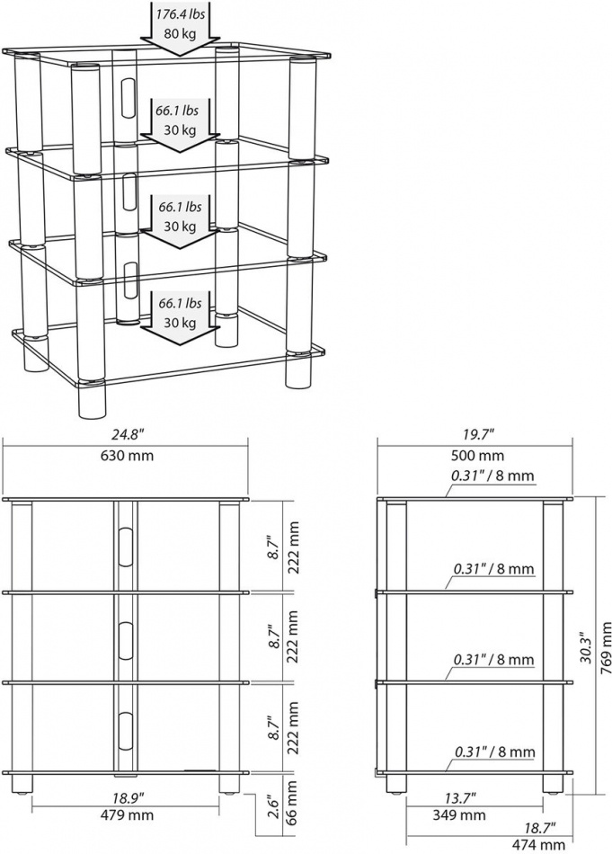 Norstone Epur 4, Hifi-rack med svart stomme och svart glas
