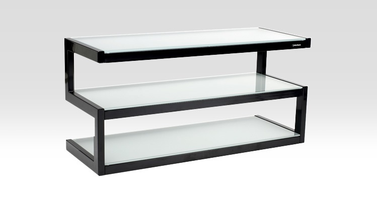 Norstone Esse, TV/mediabänk svart med vitfrostade glashyllor