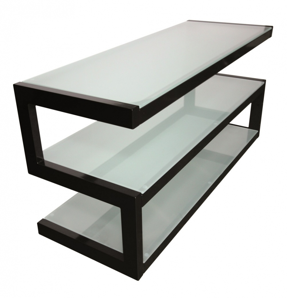 Norstone Esse, TV/mediabänk svart med vitfrostade glashyllor