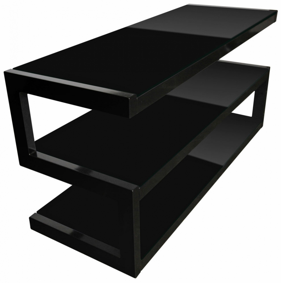 Norstone Esse, TV/mediabänk svart med svarta glashyllor