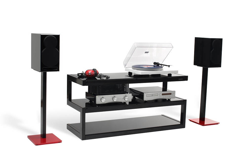 Norstone Esse, TV/mediabänk svart med svarta glashyllor