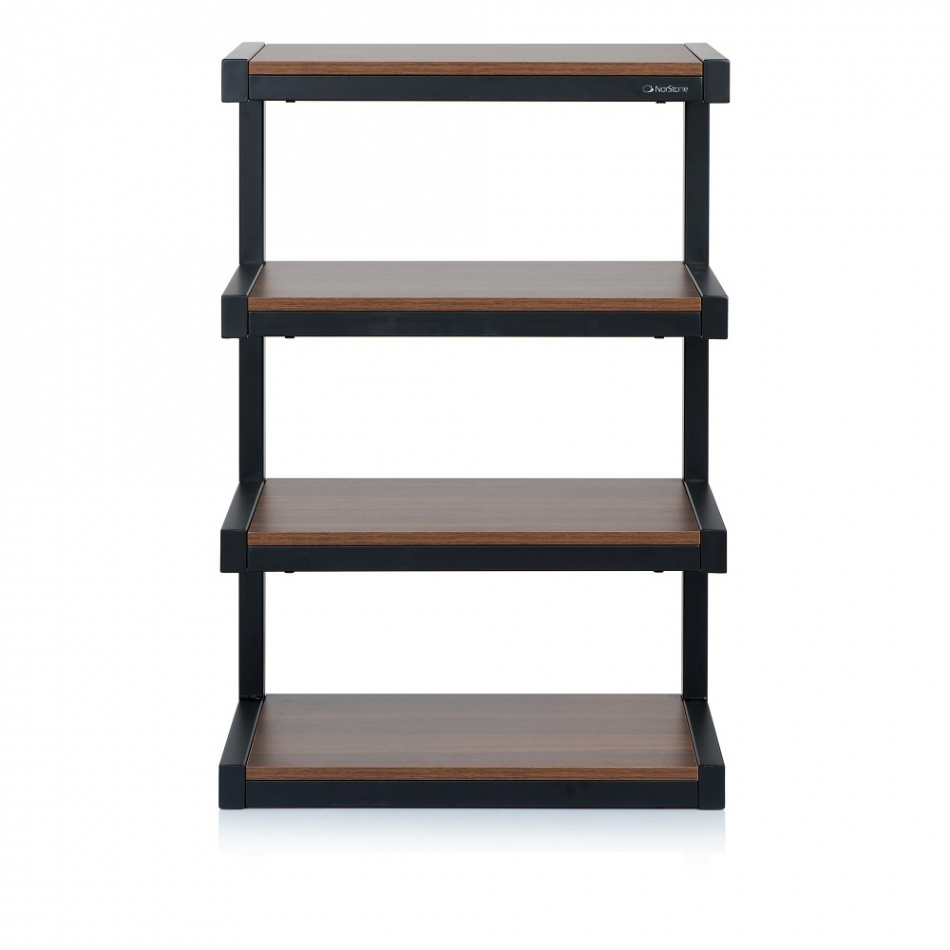 Norstone Esse Hifi, svart stomme med hyllplan i valnöt