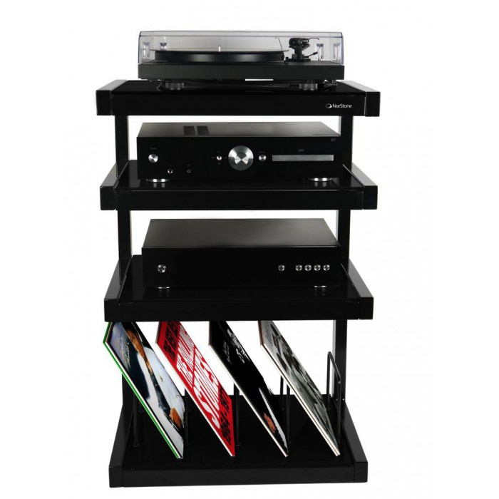 Norstone Esse Hifi Vinyl, svarta hyllor med vinylfack