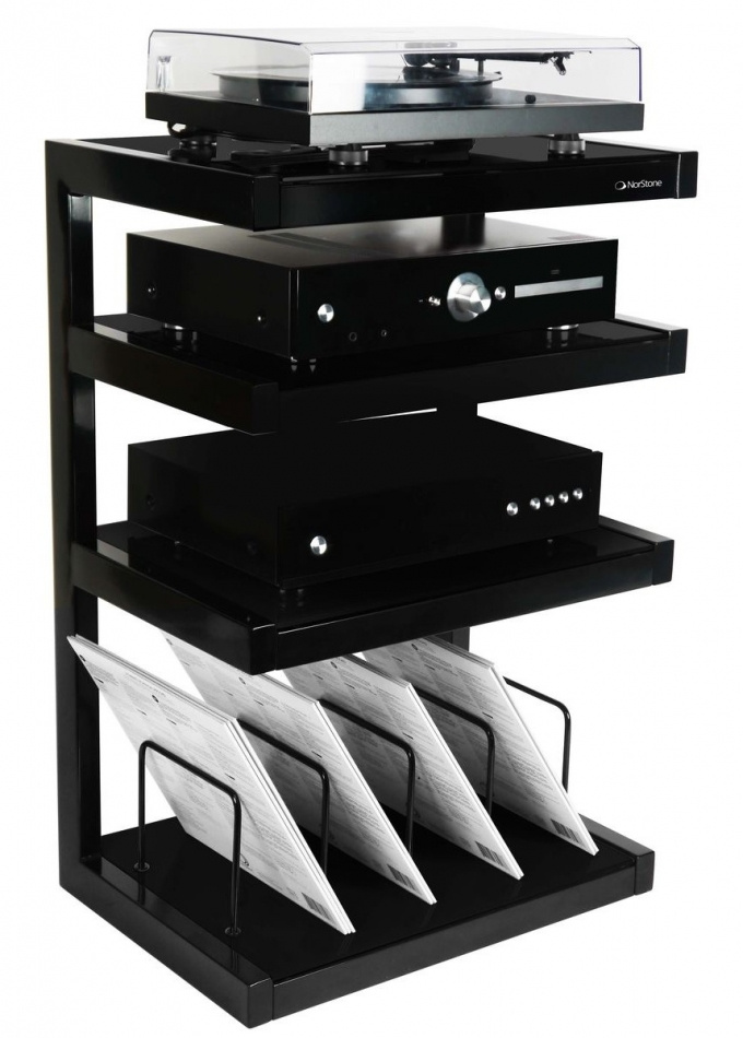 Norstone Esse Hifi Vinyl, svarta hyllor med vinylfack