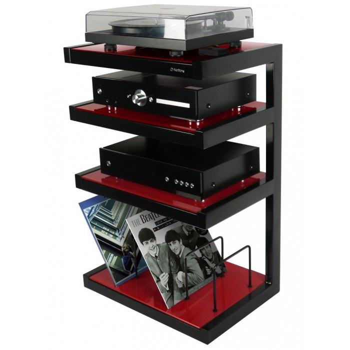 Norstone Esse Hifi Vinyl, mattsvart med röda hyllor & vinylfack