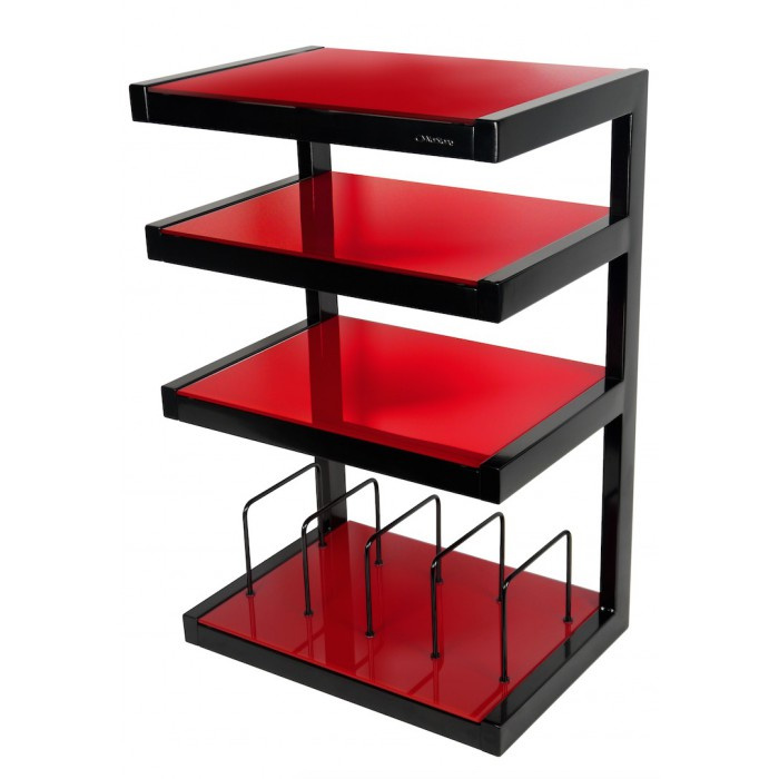 Norstone Esse Hifi Vinyl, mattsvart med röda hyllor & vinylfack