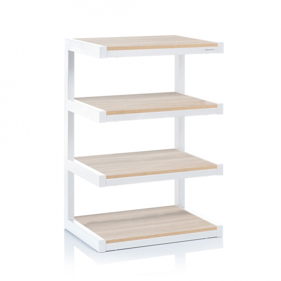 Norstone Esse Hifi, vit stomme med hyllplan i ek