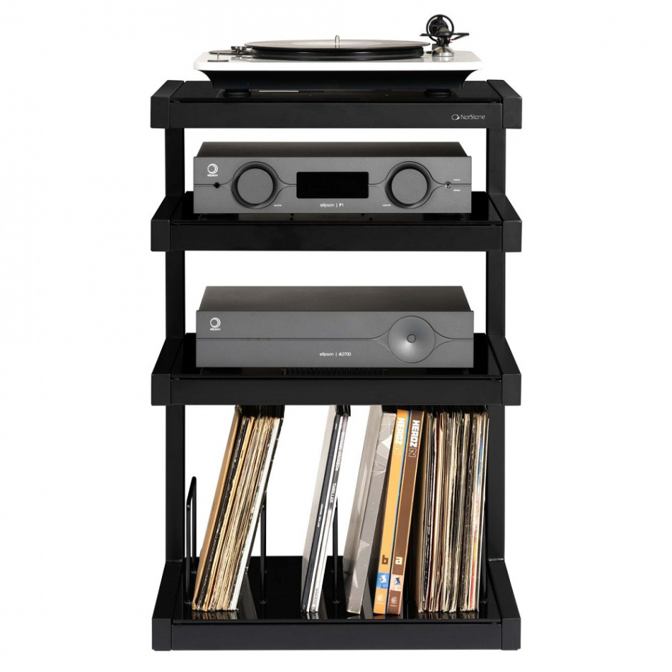 Norstone Esse Hifi Vinyl, mattsvart med svarta hyllor & vinylfack