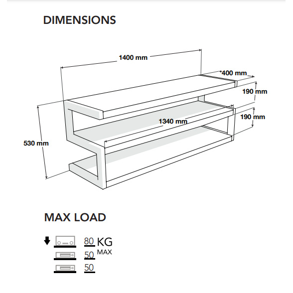 Norstone Esse 140 AV, mediabänk mattsvart med svarta hyllplan