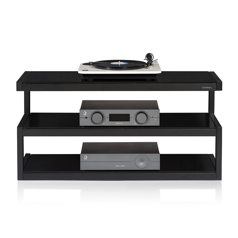 Norstone Esse AV, mediabänk mattsvart med svarta glashyllor