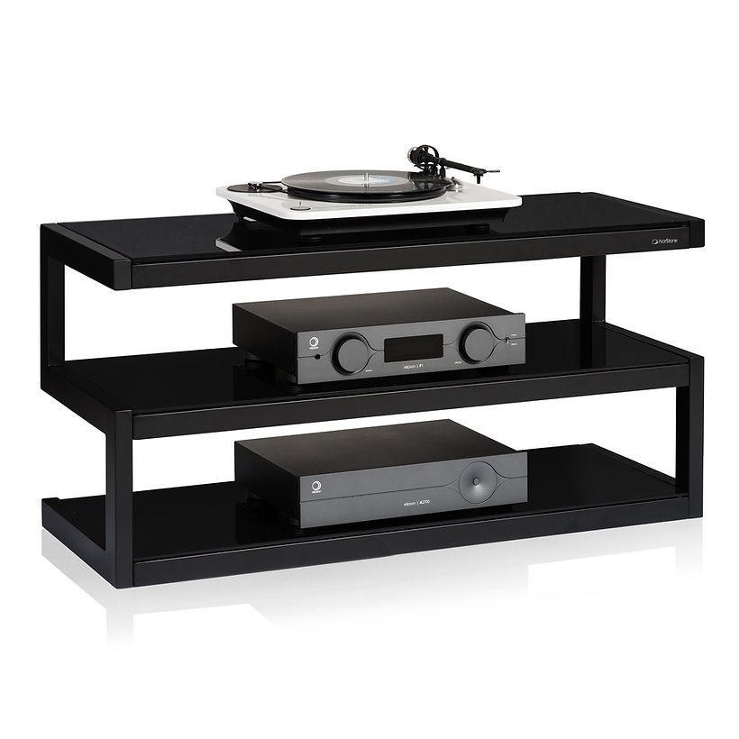 Norstone Esse AV, mediabänk mattsvart med svarta glashyllor