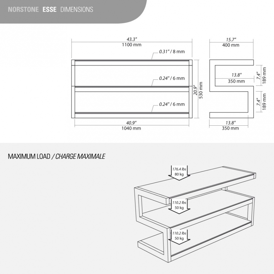 Norstone Esse AV, mediabänk mattsvart med svarta glashyllor