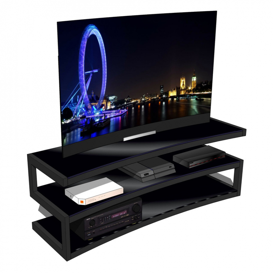 Norstone Esse Curve TV-bänk, mattsvart stomme med svarta hyllor