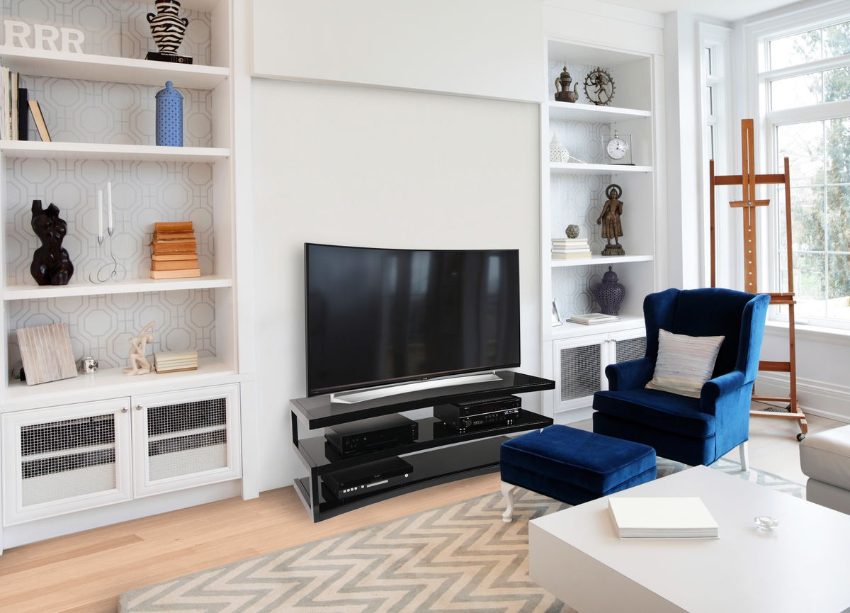 Norstone Esse Curve TV-bänk, mattsvart stomme med svarta hyllor