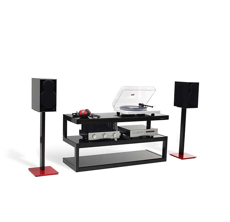 Norstone Esse Stand högtalarstativ 61 cm, mattsvart par med röd fot