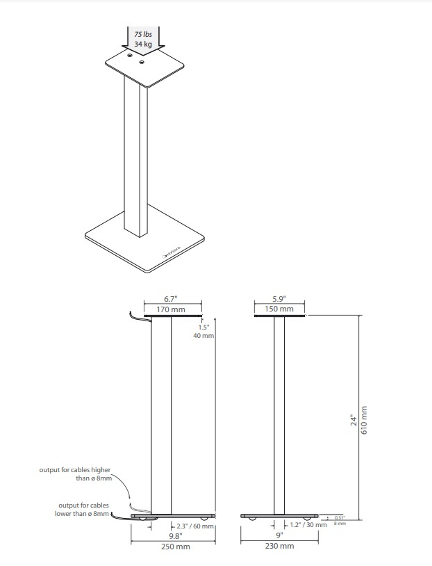 Norstone Esse Stand högtalarstativ 61 cm, mattsvart par med röd fot